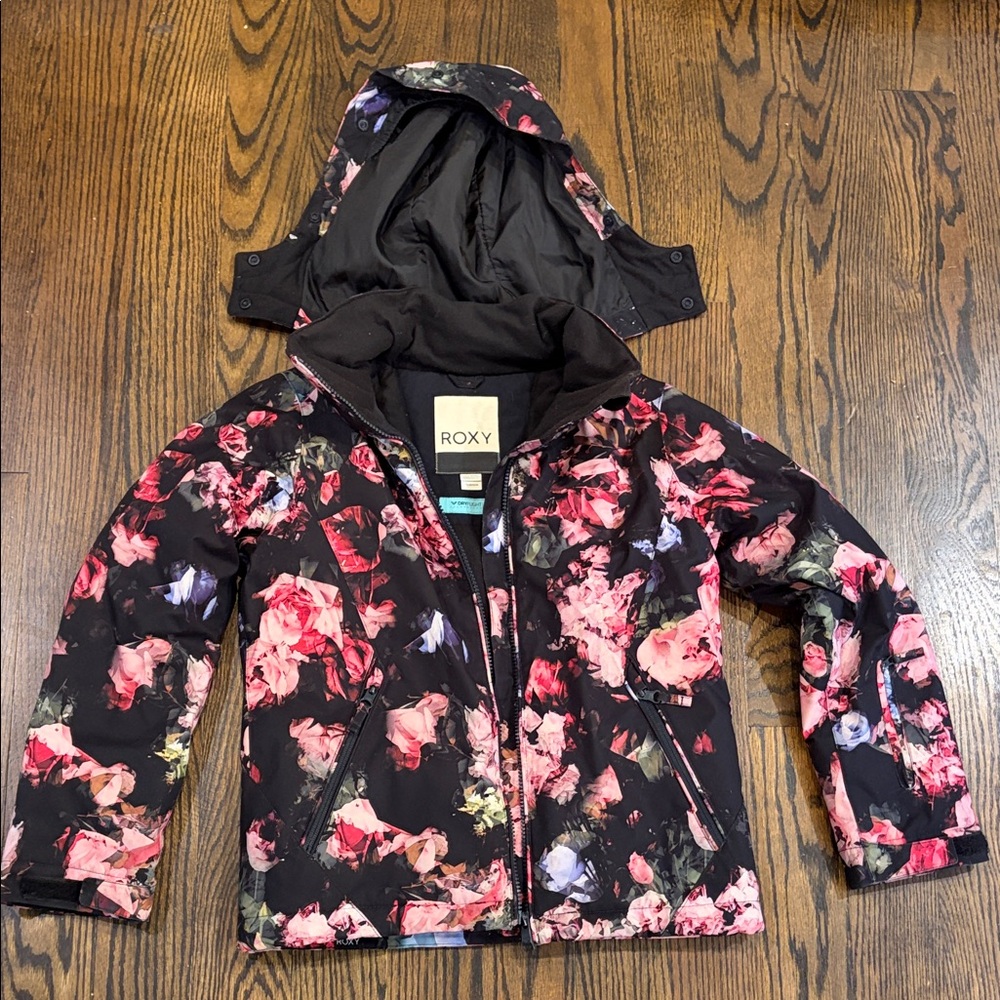 Roxy Girl Snow Jacket Black and Pink Floral